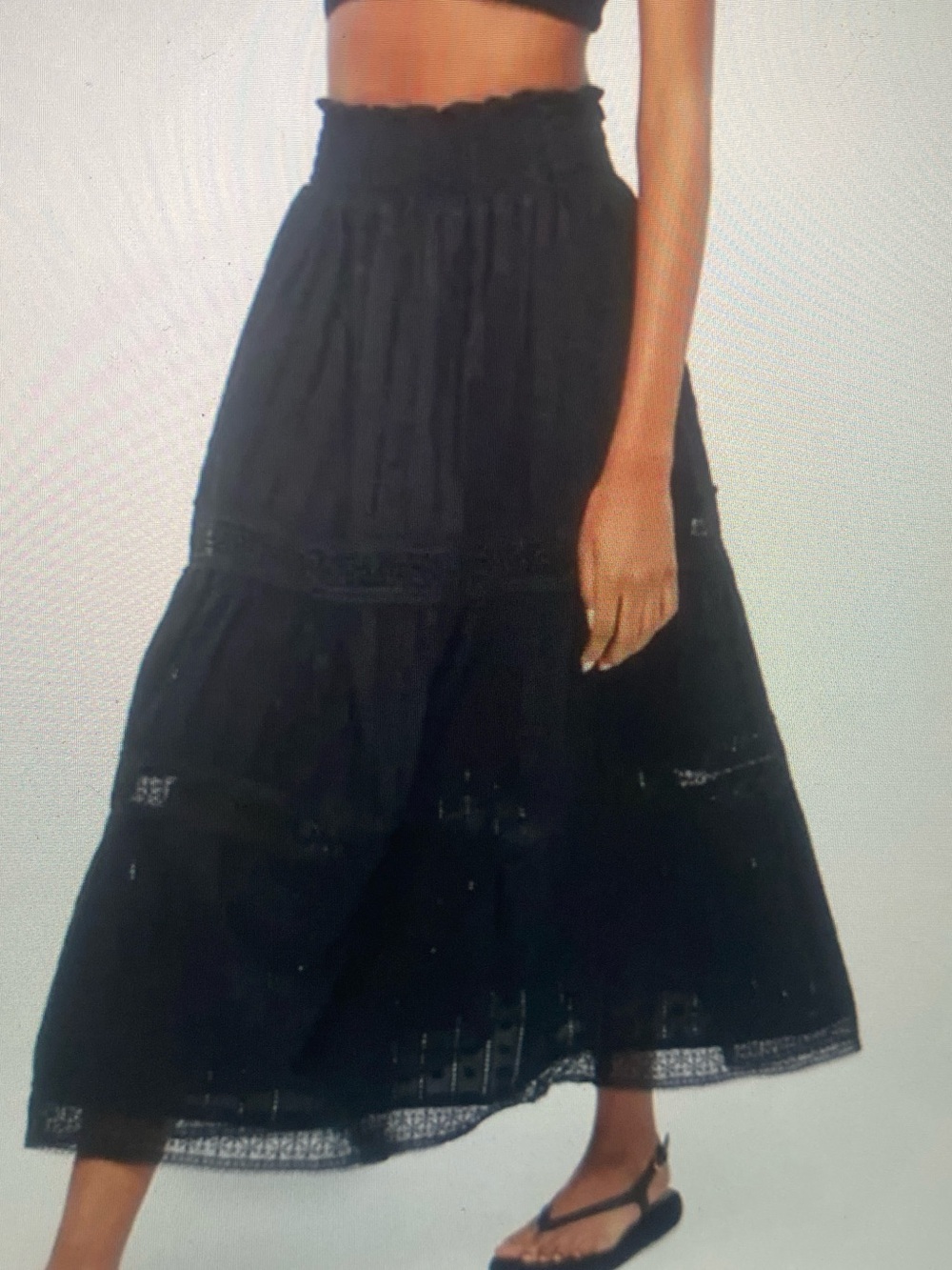 Waimari Angela Black Tiered Maxi Skirt Cotton Lace New size medium